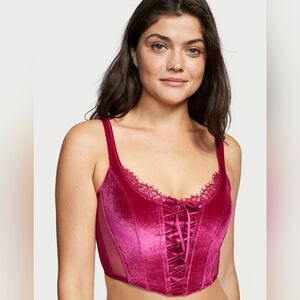2/$40 NWT Dream Angels Victoria secret Unlined Lace-Up Velvet Corset Top